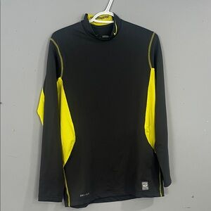 Men's Nike Pro combat Dri-Fit Black and Yellow Long Sleeve Performance Shirt Med